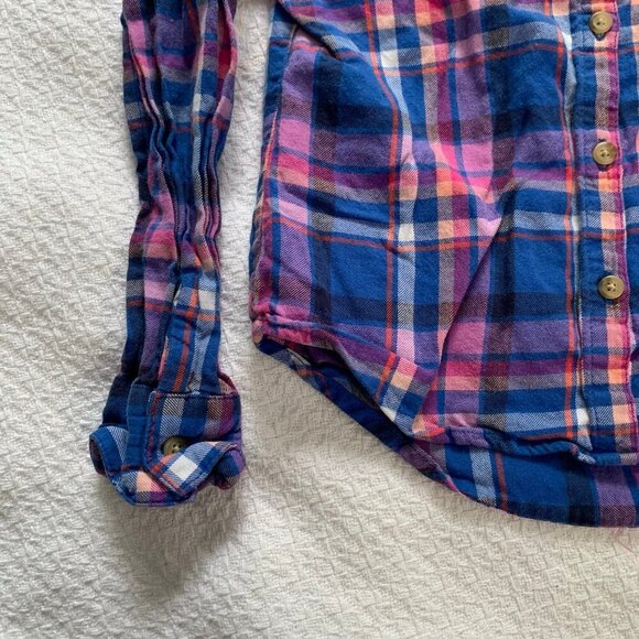 5/$25 Cat & Jack blue pink long sleeve collared button front plaid shirt - Picture 2 of 6